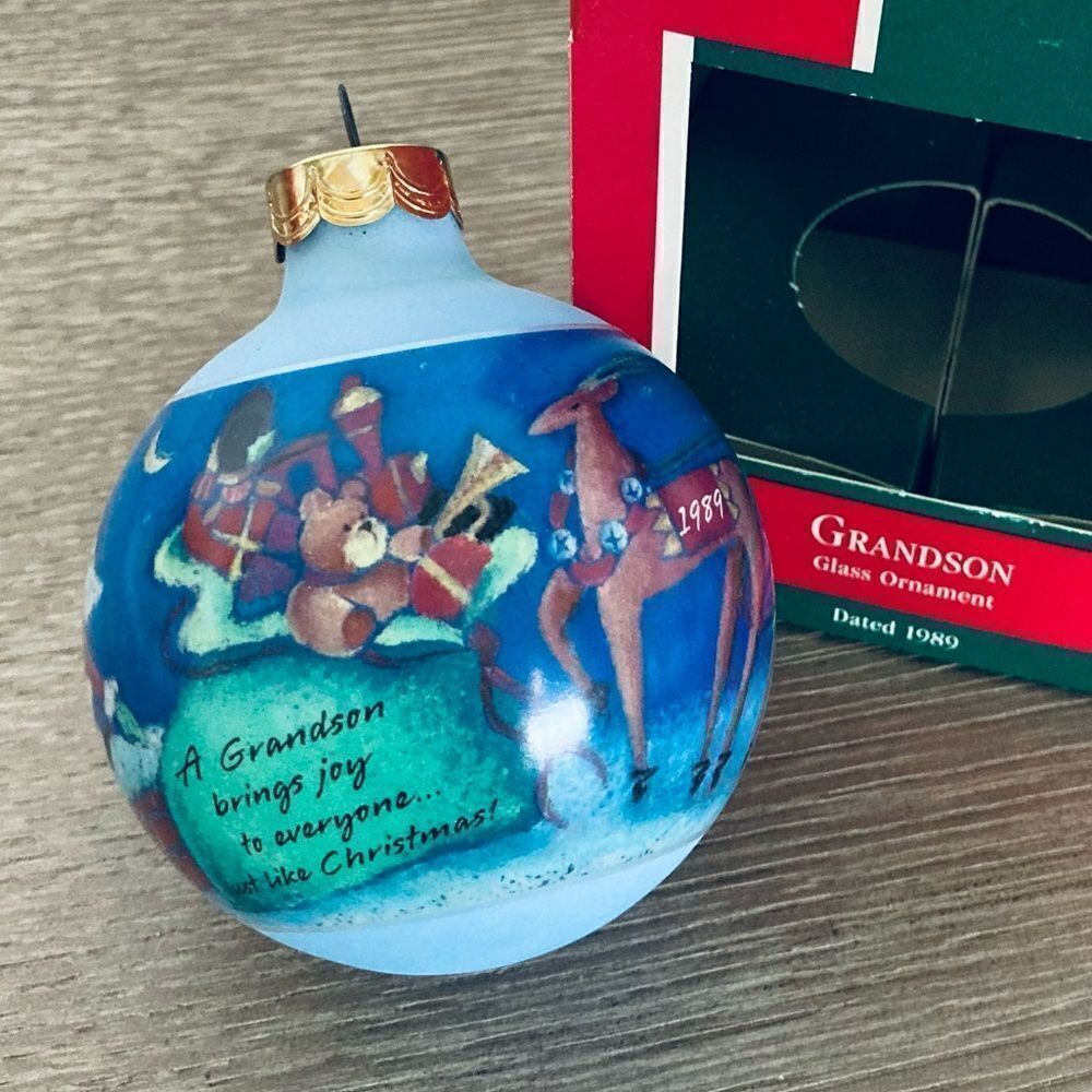 Hallmark Vintage Christmas 1989 Grandson Glass Ball Ornament